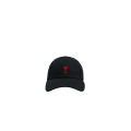 Casquette gabardine coton effet peau de pèche noir broderie cœur rouge