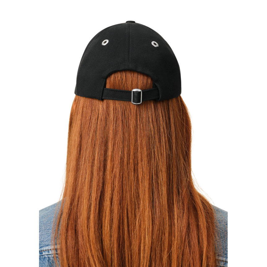 AMI Paris Casquette gabardine coton effet peau de pèche noir broderie cœur rouge