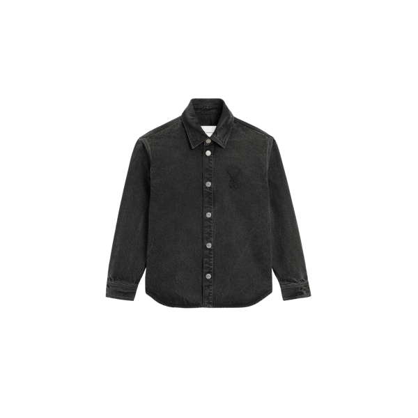 Surchemise AMI Paris coton denim noir délavé broderie crochet gros cœur