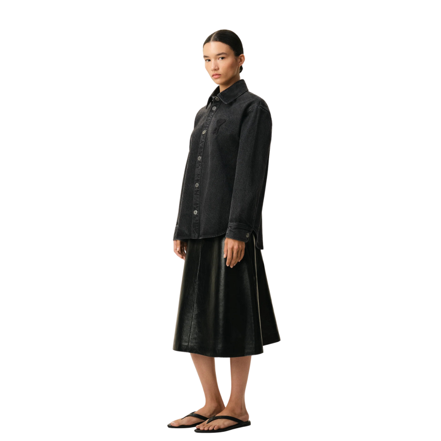 Surchemise AMI Paris coton denim noir délavé broderie crochet gros cœur