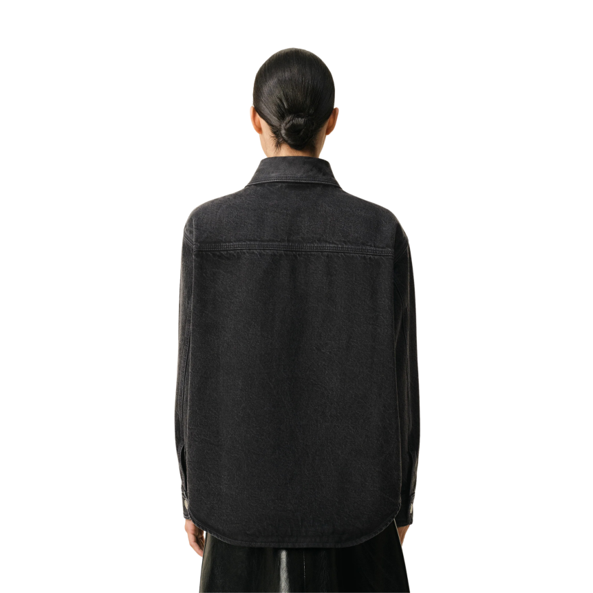 Surchemise AMI Paris coton denim noir délavé broderie crochet gros cœur