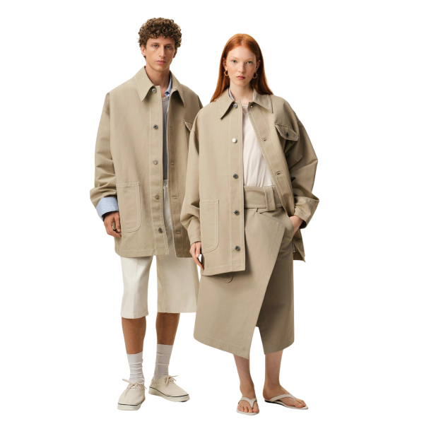 AMI Paris Veste worker oversize gabardine coton beige multi poches plaquées