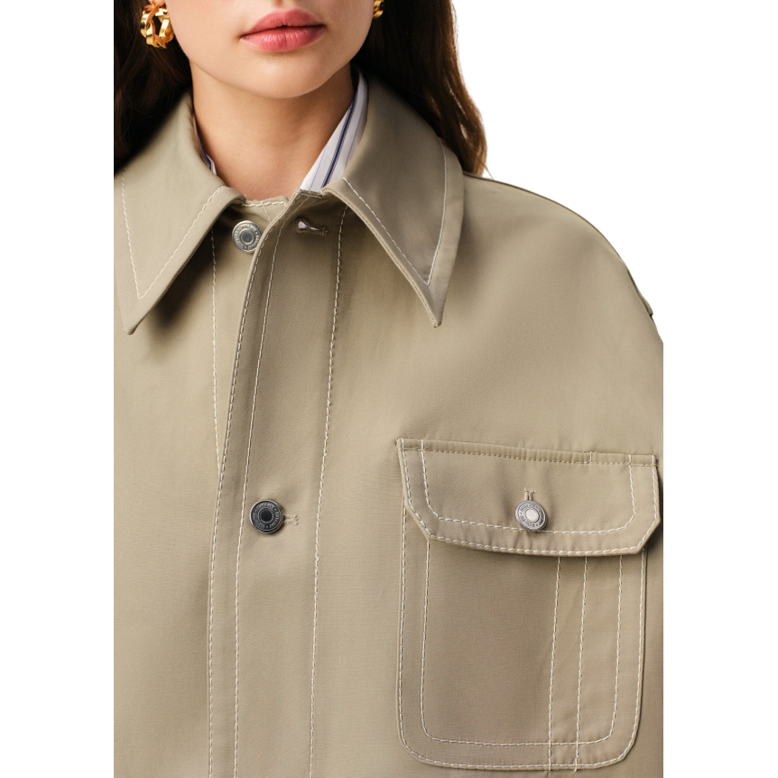 AMI Paris Veste worker oversize gabardine coton beige multi poches plaquées