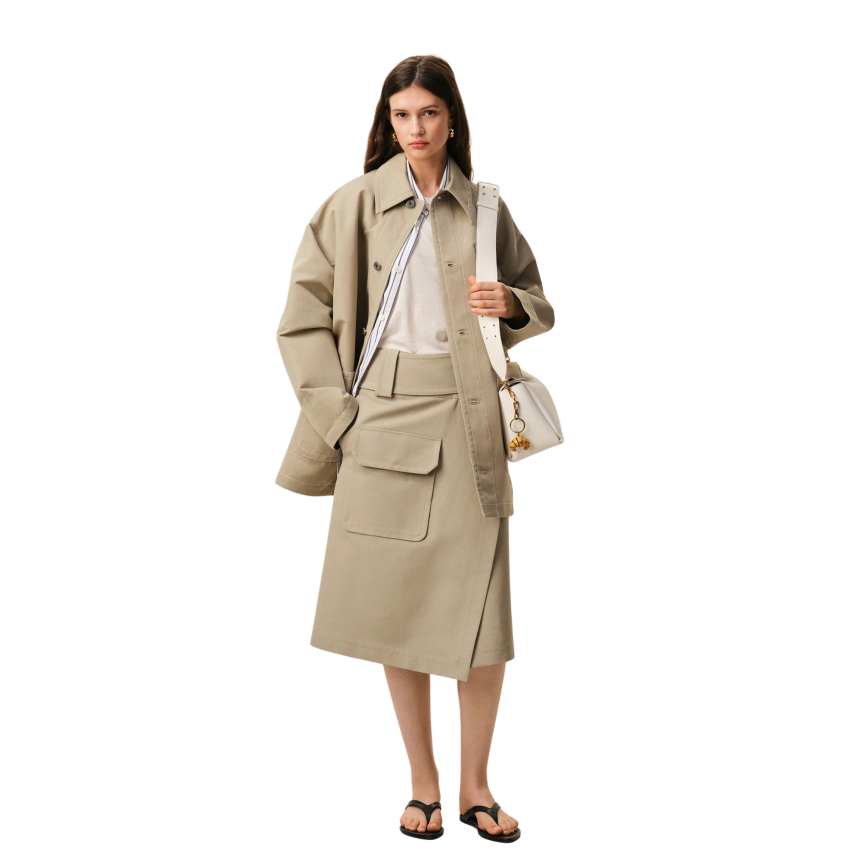 AMI Paris Veste worker oversize gabardine coton beige multi poches plaquées