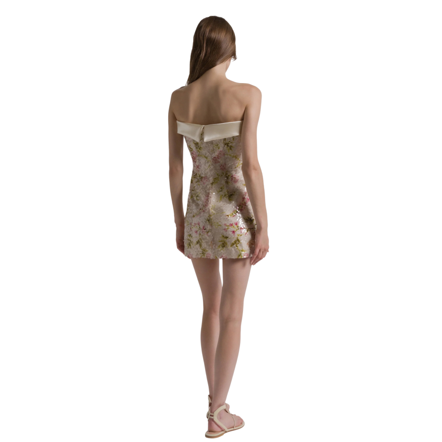 Mini Robe bustier ALBERTA FERRETTI fleurs paillettes multicolores