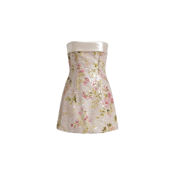 Mini Robe bustier ALBERTA FERRETTI fleurs paillettes multicolores