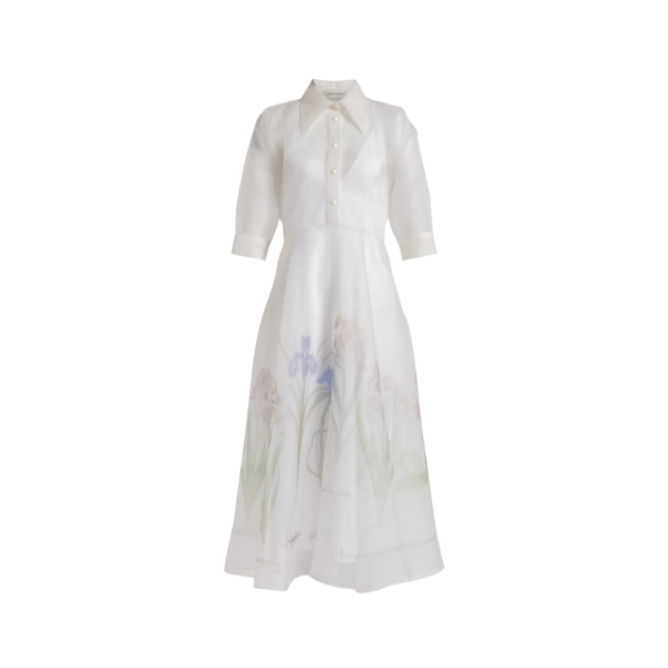 Robe chemise ALBERTA FERRETTI en organza de soie blanc imprimé Iris