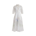 Robe chemise en organza de soie blanc imprimé Iris