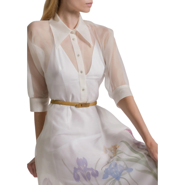 Robe chemise ALBERTA FERRETTI en organza de soie blanc imprimé Iris