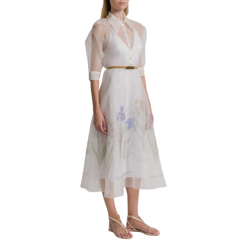 Robe chemise ALBERTA FERRETTI en organza de soie blanc imprimé Iris