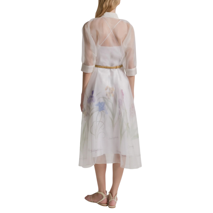 Robe chemise ALBERTA FERRETTI en organza de soie blanc imprimé Iris
