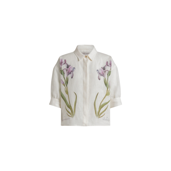 Chemise manche courte ALBERTA FERRETTI lin blanc imprimé floral Iris