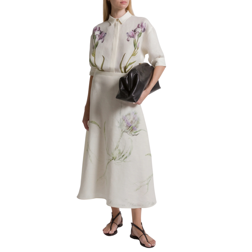 Chemise manche courte ALBERTA FERRETTI lin blanc imprimé floral Iris