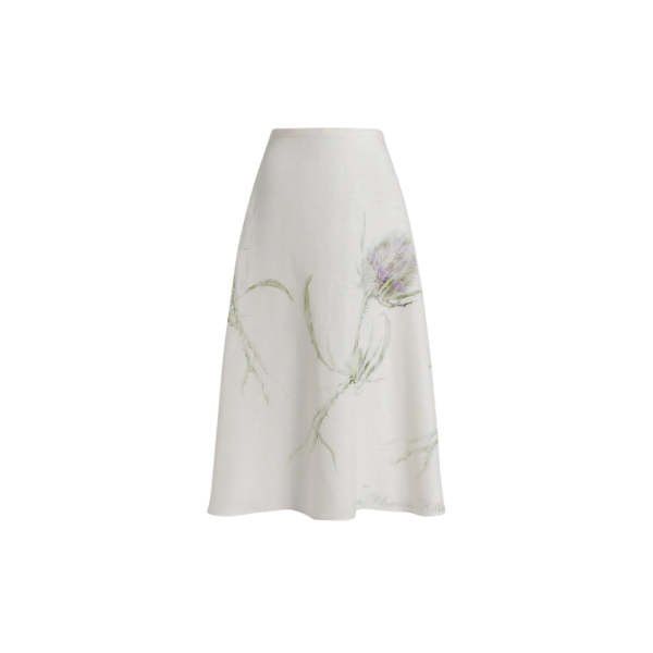 Jupe longue ALBERTA FERRETTI évasée lin ivoire imprimé floral Chardon