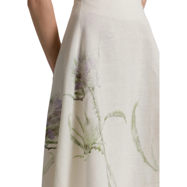 Jupe longue ALBERTA FERRETTI évasée lin ivoire imprimé floral Chardon