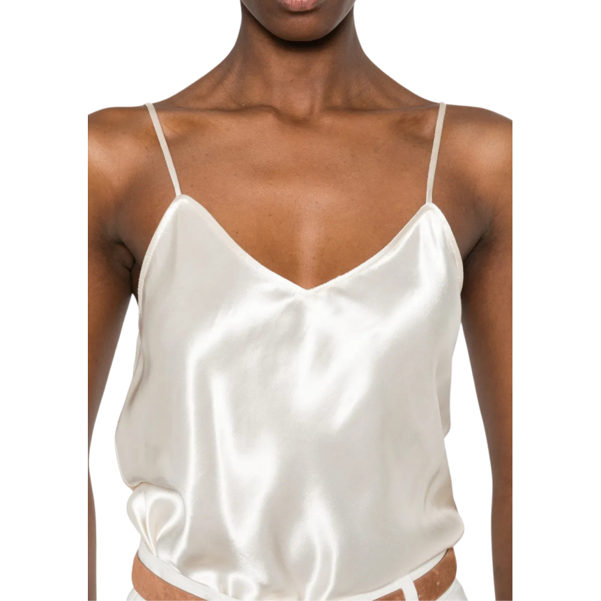 Top caraco ALBERTA FERRETTI fine bretelle satin soie ivoire