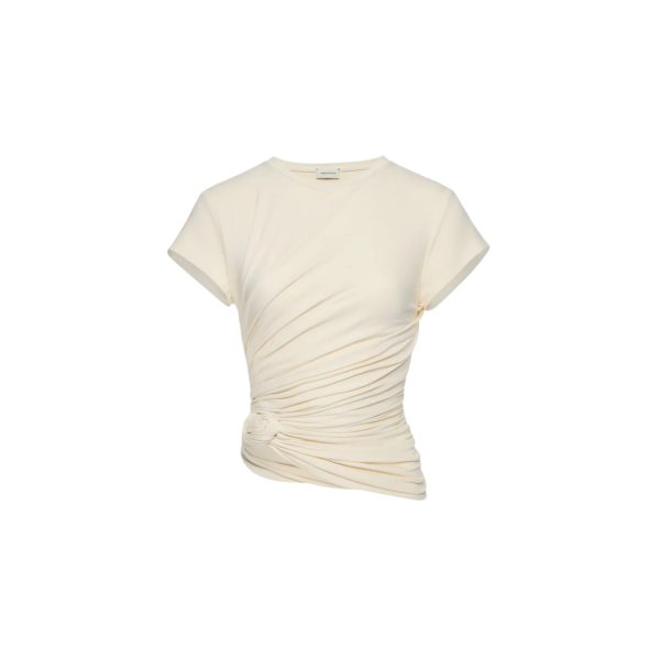 T-shirt manche courte MAGDA BUTRYM jersey écru fronce nœud