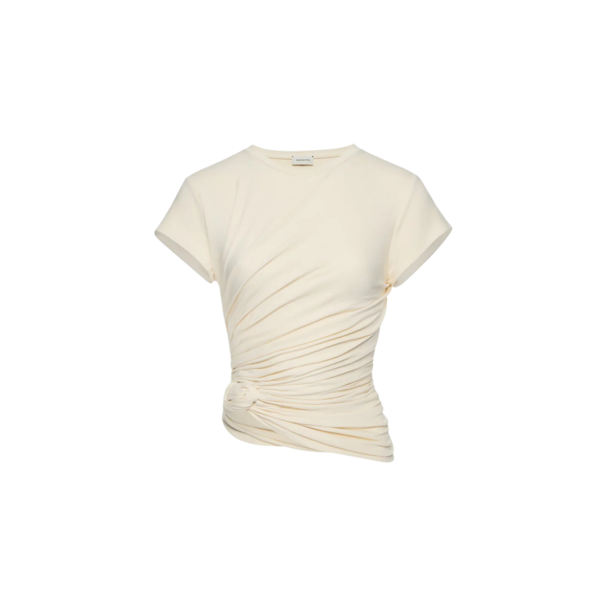 T-shirt manche courte MAGDA BUTRYM jersey écru fronce nœud