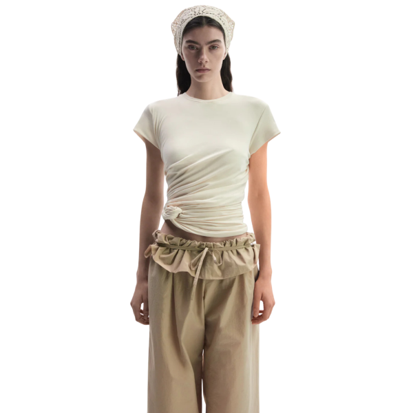 T-shirt manche courte MAGDA BUTRYM jersey écru fronce nœud