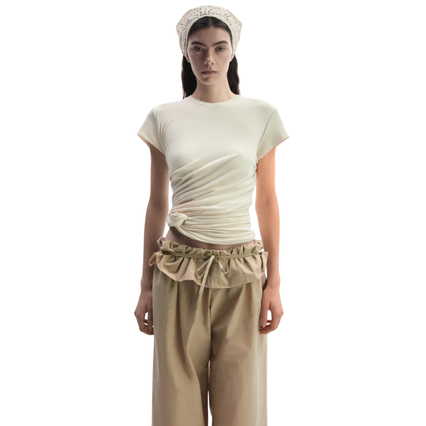 T-shirt manche courte MAGDA BUTRYM jersey écru fronce nœud