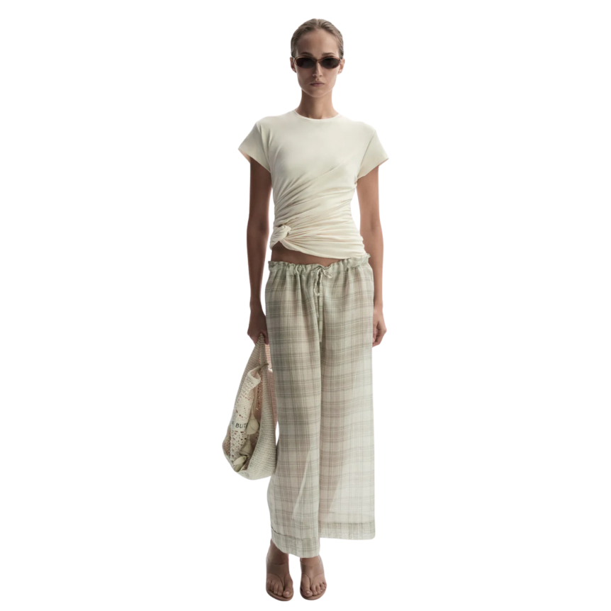 T-shirt manche courte MAGDA BUTRYM jersey écru fronce nœud