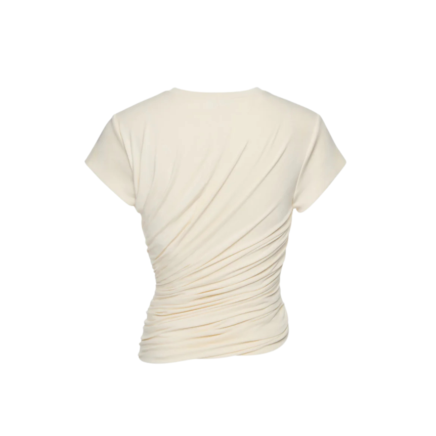 T-shirt manche courte MAGDA BUTRYM jersey écru fronce nœud