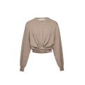 Pull col rond manche longue laine beige fronce nœud