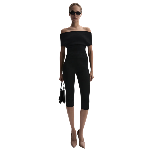 Top épaule dénudée MAGDA BUTRYM maille viscose noir boutons dos