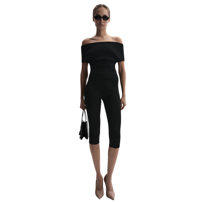 Top épaule dénudée MAGDA BUTRYM maille viscose noir boutons dos