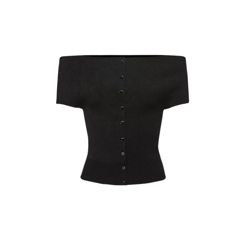 Top épaule dénudée MAGDA BUTRYM maille viscose noir boutons dos
