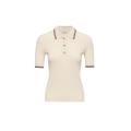 Top polo manche courte coton écru liseret marron