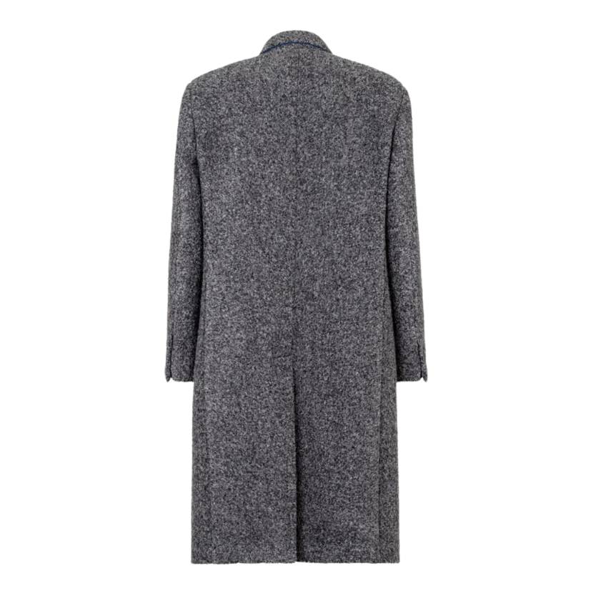Manteau long croisé double boutonnage alpaga gris chiné