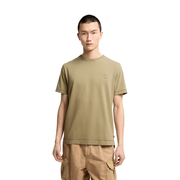Pack 3 T-shirts manches courtes MONCLER col rond coton mélangé noir écru vert olive logo Grenoble