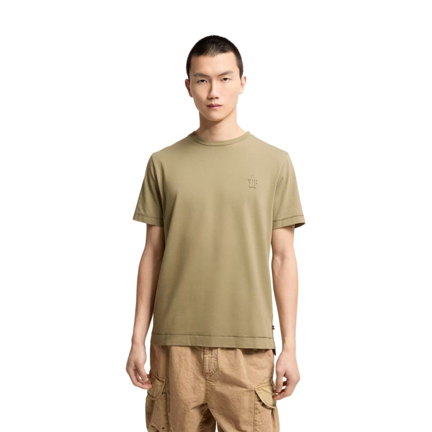 Pack 3 T-shirts manches courtes MONCLER col rond coton mélangé noir écru vert olive logo Grenoble