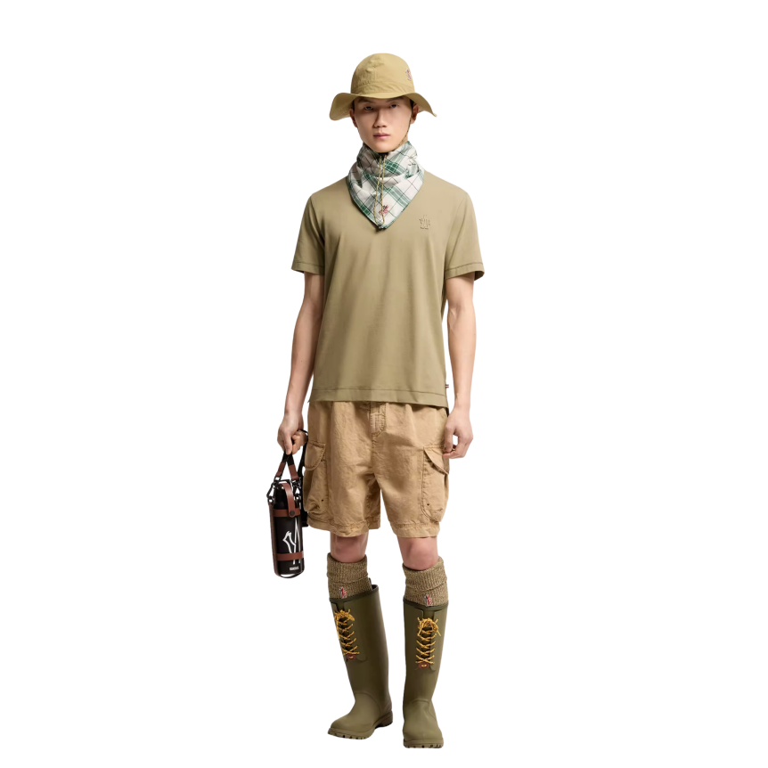 Pack 3 T-shirts manches courtes MONCLER col rond coton mélangé noir écru vert olive logo Grenoble