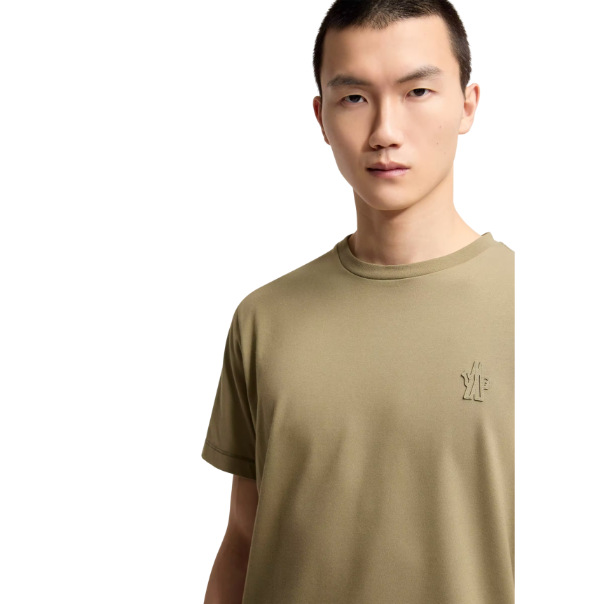 Pack 3 T-shirts manches courtes MONCLER col rond coton mélangé noir écru vert olive logo Grenoble
