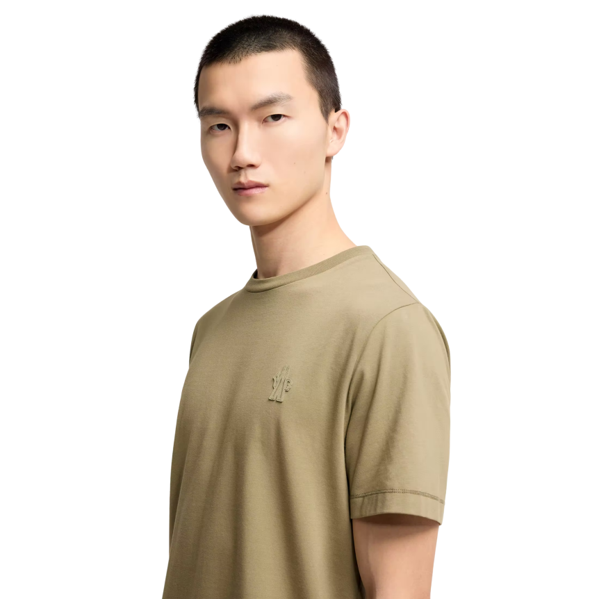 Pack 3 T-shirts manches courtes MONCLER col rond coton mélangé noir écru vert olive logo Grenoble