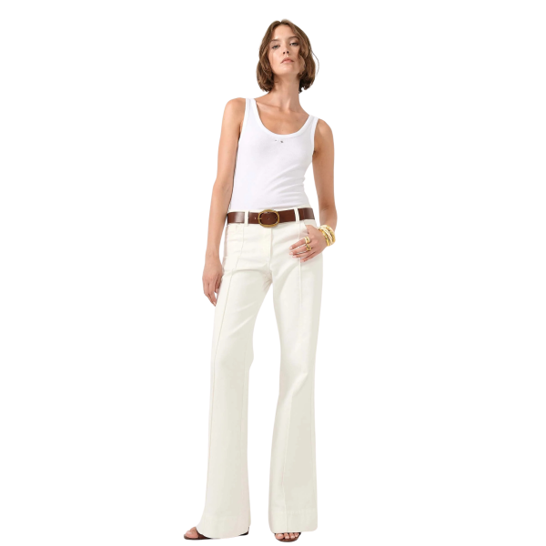 Jean flare BARBARA BUI denim coton blanc surpiqures ton sur ton