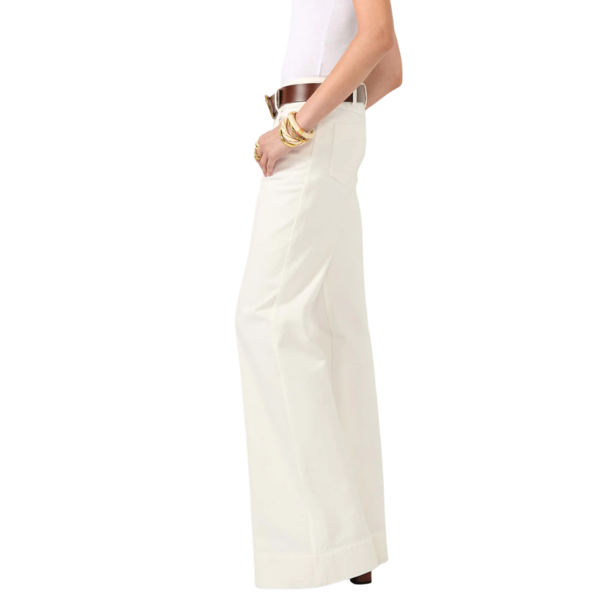 Jean flare BARBARA BUI denim coton blanc surpiqures ton sur ton