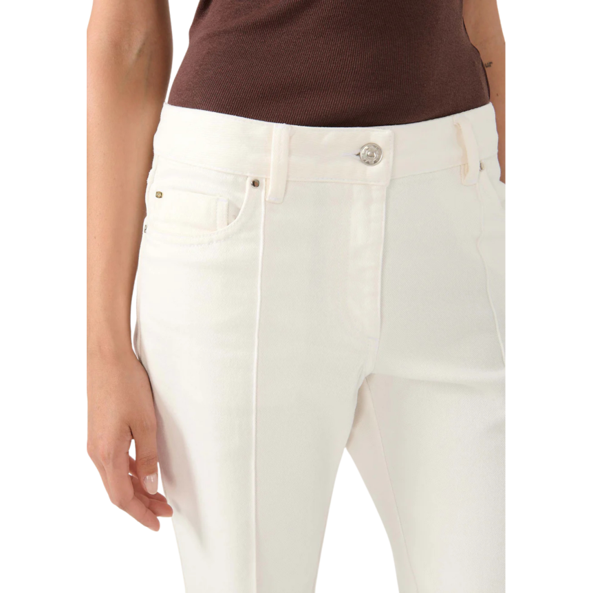 Jean flare BARBARA BUI denim coton blanc surpiqures ton sur ton