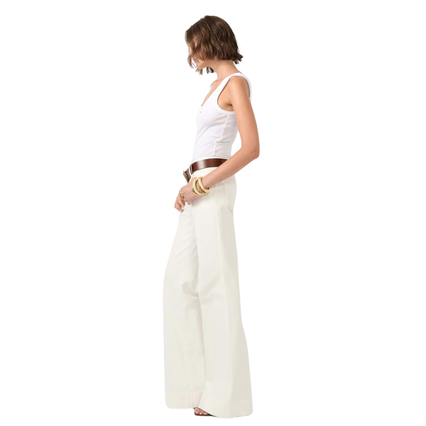 Jean flare BARBARA BUI denim coton blanc surpiqures ton sur ton