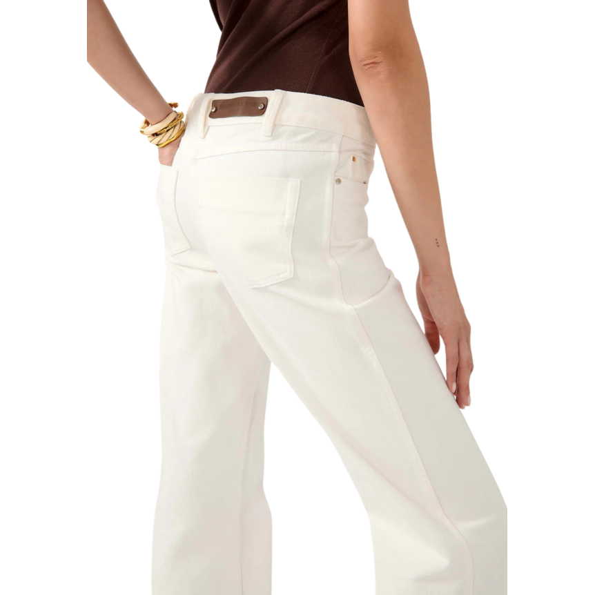 Jean flare BARBARA BUI denim coton blanc surpiqures ton sur ton