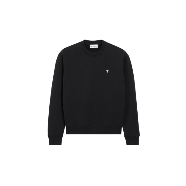Pull col rond AMI Paris molleton coton noir cœur blanc