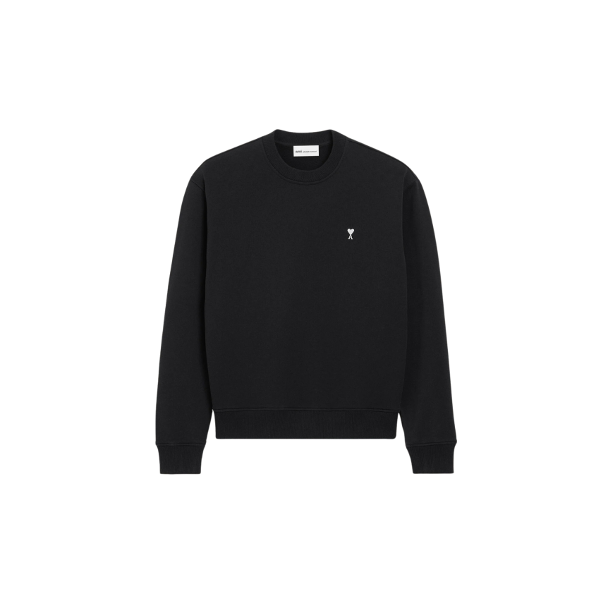 Pull col rond AMI Paris molleton coton noir cœur blanc