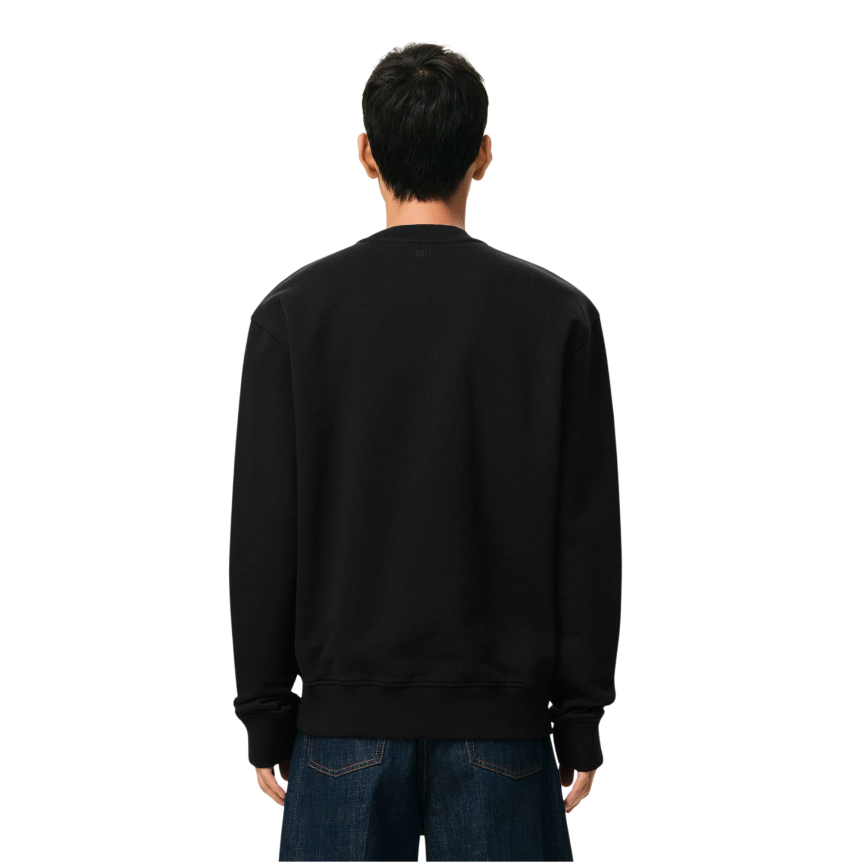 Pull col rond AMI Paris molleton coton noir cœur blanc