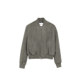 Blouson zippé cuir daim gris bord côtes