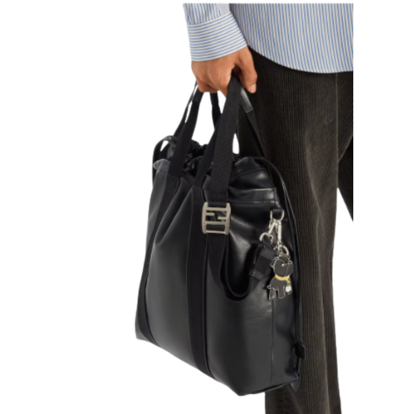 Porte-clés FENDI Ito Chien métal palladium émail noir Charm sac