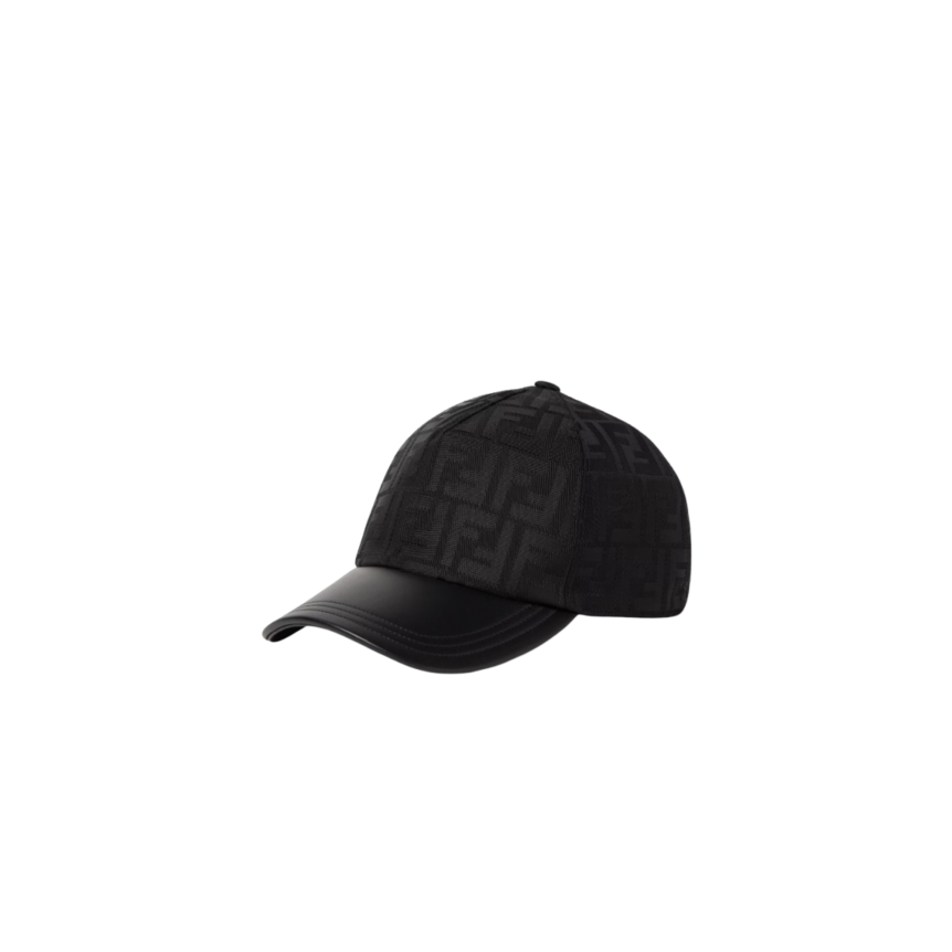 Casquette FENDI baseball nylon FF jacquard noir visière cuir