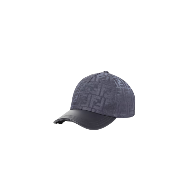Casquette FENDI baseball nylon FF jacquard bleu marine visière cuir