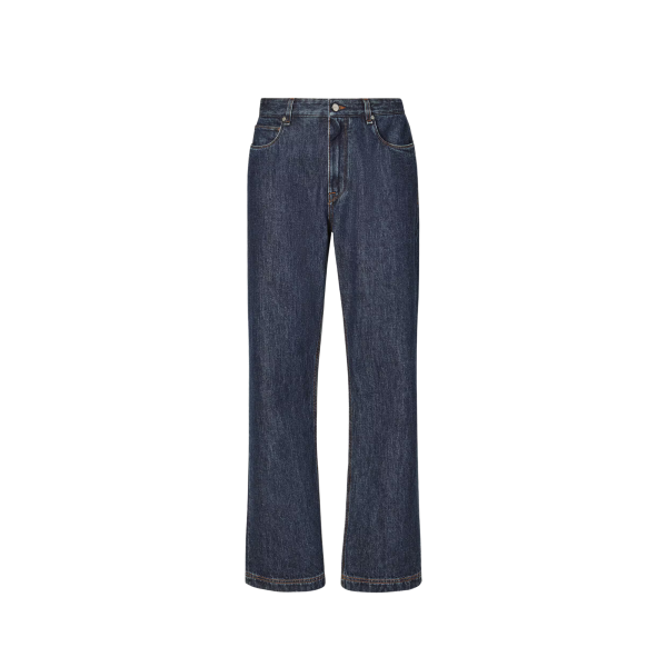 Pantalon jean FENDI droit denim coton bleu poche FF